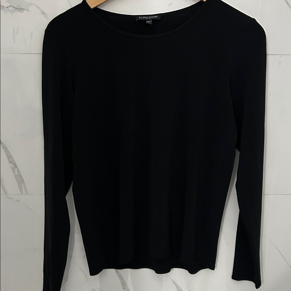 Eileen Fisher sweatshirt 100% silk long sleeves black Sz Small